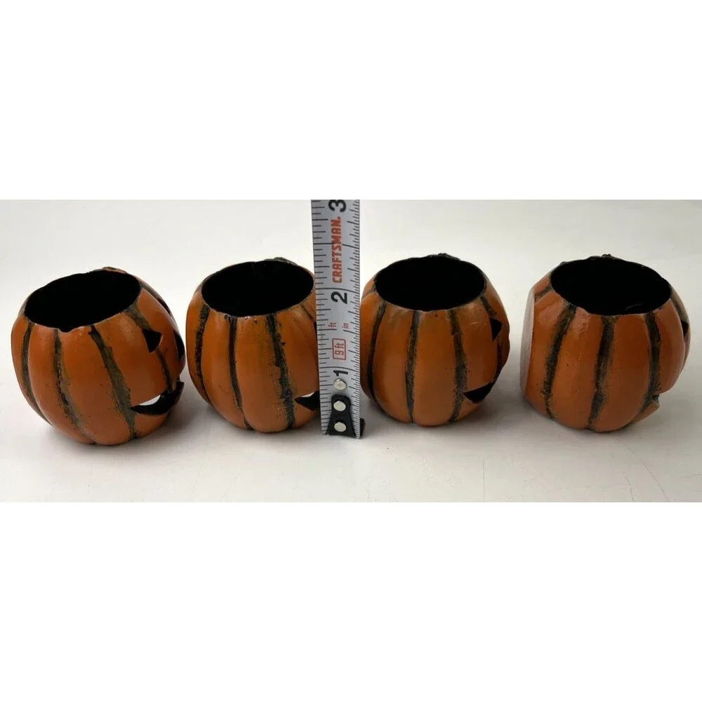 Ceramic Pumpkin Napkin Rings Set 4 Halloween Jack O Lantern Table Decor